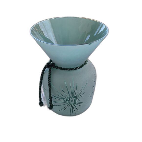 Vintage Carafe Style Floral Vase Frosted Green Fireworks Motif 60s MCM Vibes - Picture 1 of 10